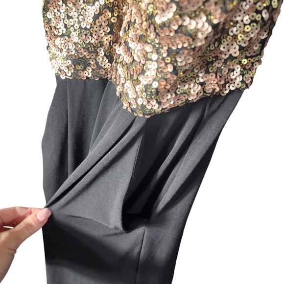 NWT Sequin Hearts Sz 3 Gold Black Event Jumpsuit Pockets Formal Wedding Guest - Picture 4 of 9